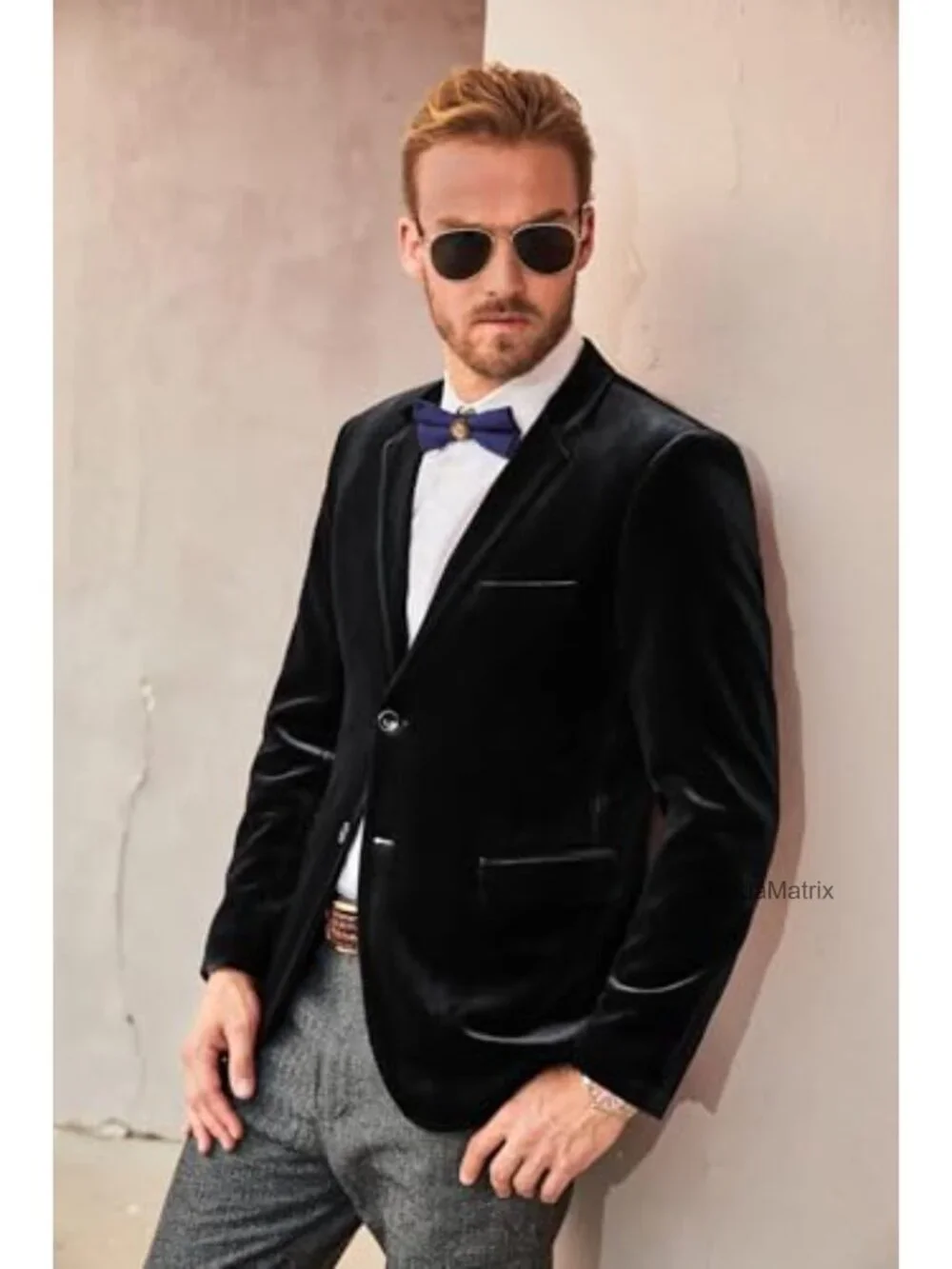 Mens Velvet Blazer Jacket Two Button Notch Lapel Sport Coat Formal